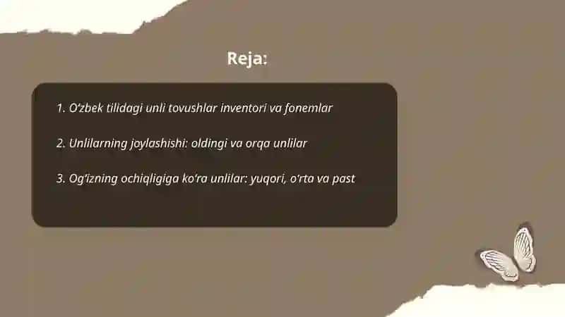 Oʻzbek tilidagi unli tovushlar tizimi 2
