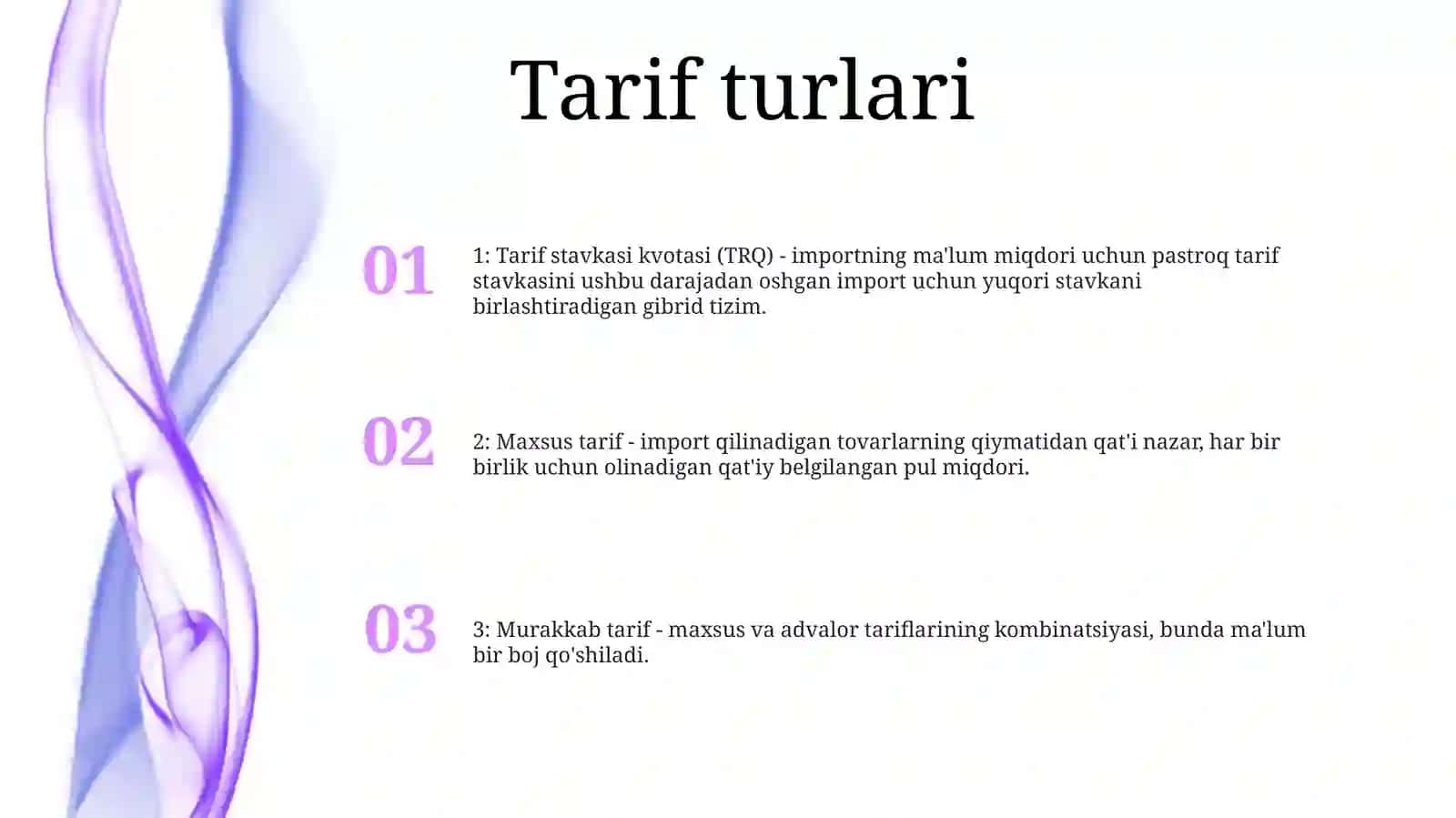 Tòĝtisidagi Asosiy Tariflar Tushunchalar 2