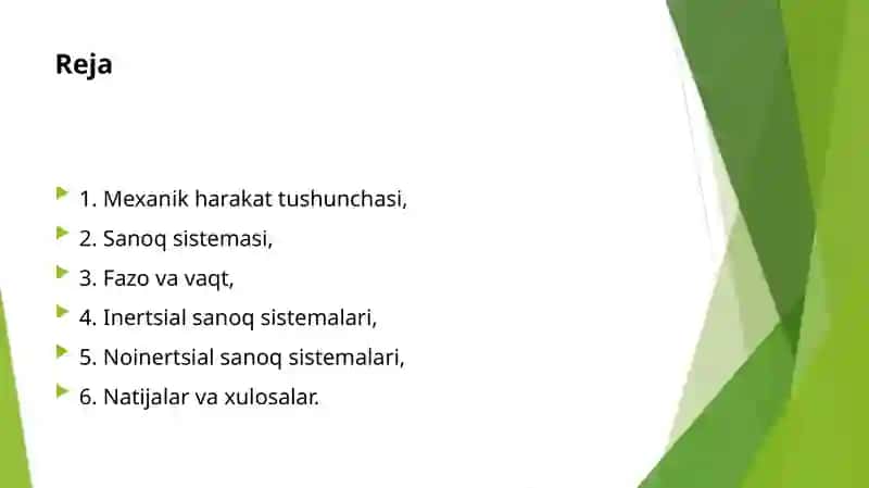 Mexanik harakat fazo vaqt sanoq sistemalar 2