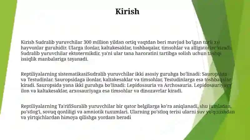 Reptiliyalarning Sistematikasi 2