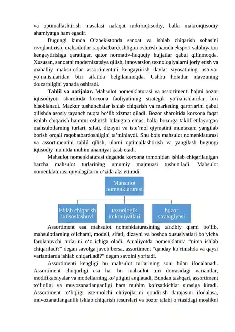 MAHSULOT NOMENKLATURASI VA ASSORTIMENTI HAJMINING TAHLILI. BOZOR IQTISODIYOTI SHAROITIDA MAHSULOT TURLARINI YANGILASHNING AHAMIYATI 2