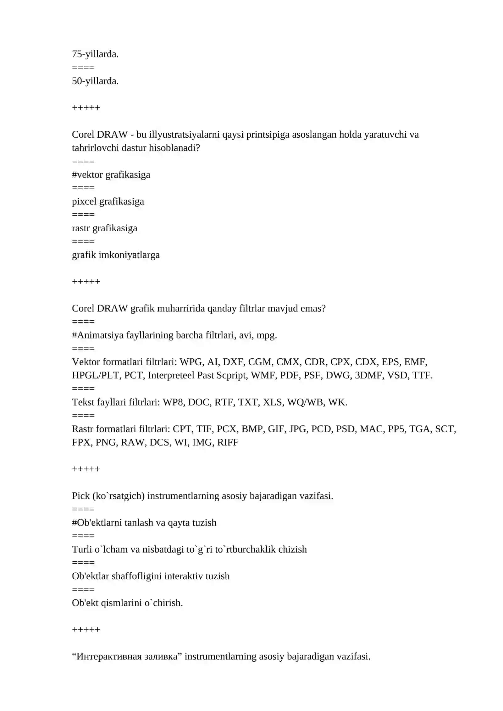 Kompyuter grafikasi va web-dizayn fanidan tuzilgan test savollari 2