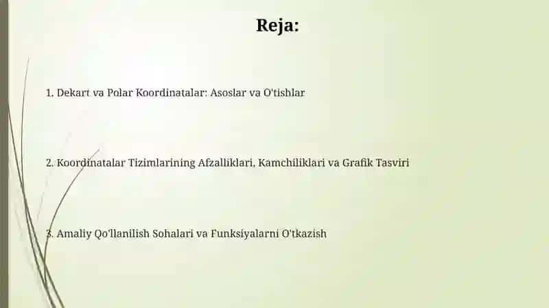 Dekart va qutub koordinatalari orasidagi bog‘lanish 2