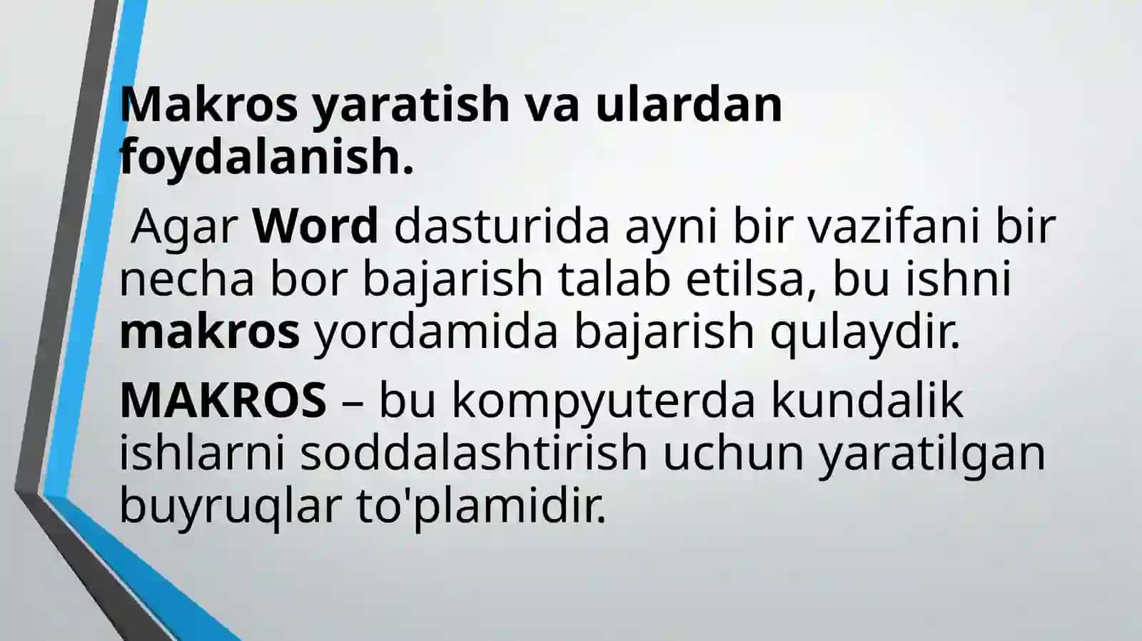 MICROSOFT WORD DASTURIDA MAKROSLAR YARATISH 2