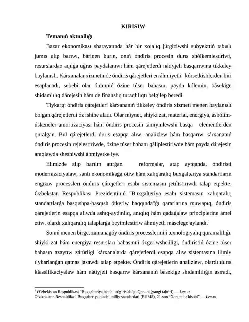 Tiykarǵı óndiris qárejetleri esabı 2