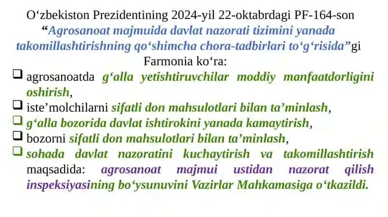 Qishloq xo'jaligi va oziq-ovqat sohasini isloq qilish sohada davlat boshqaruvini takomillashtirish 2