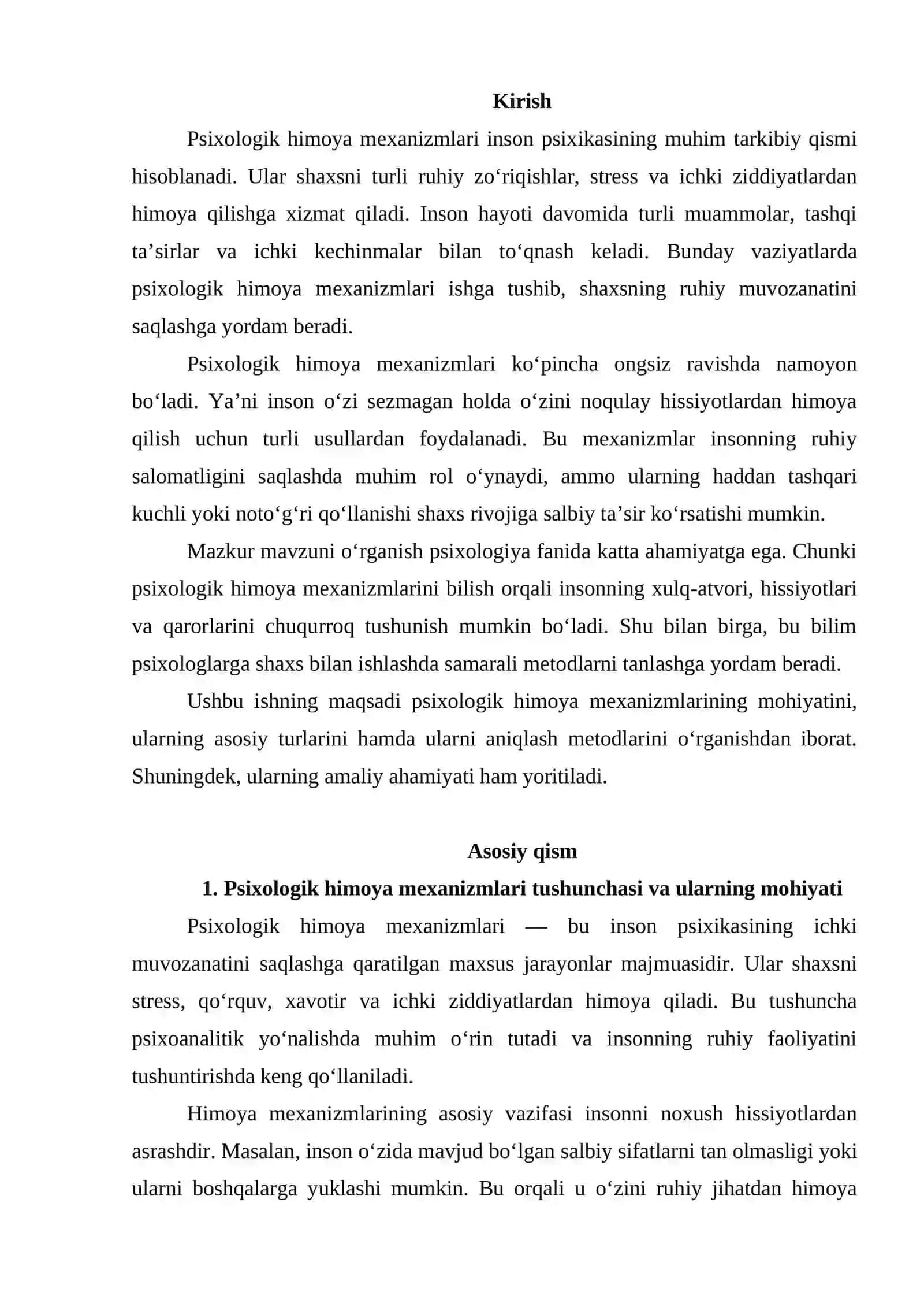 Psixologik himoya mеxanizmlari va ularni diagnostika mеtodlari. 2