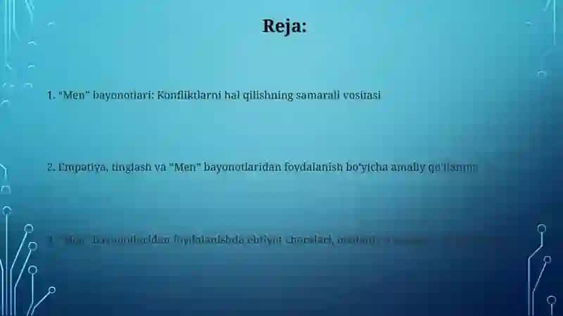 Konfliktlarni bartaraf etishda men tasdiqlari 2