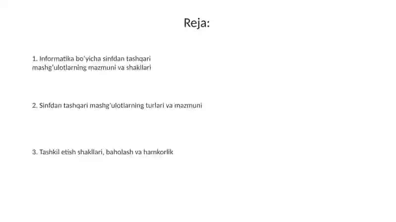 Informatikafanidansinfdantashqariishlarningmundarijsivashakllari 2
