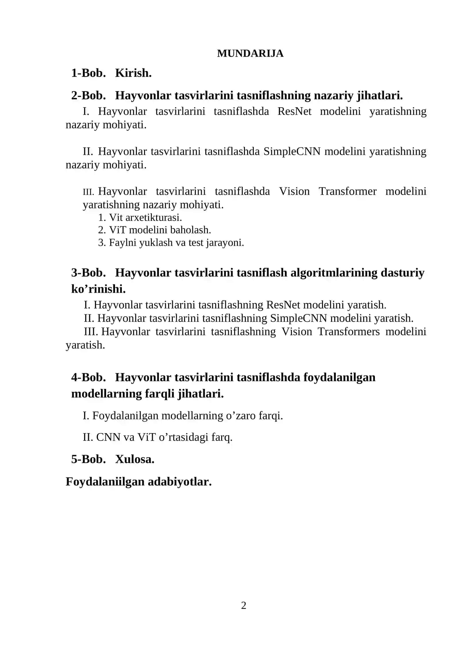 HAYVONLAR TASVIRINI TASNIFLASHNING INTELLEKTUAL ALGORITMLARI 2