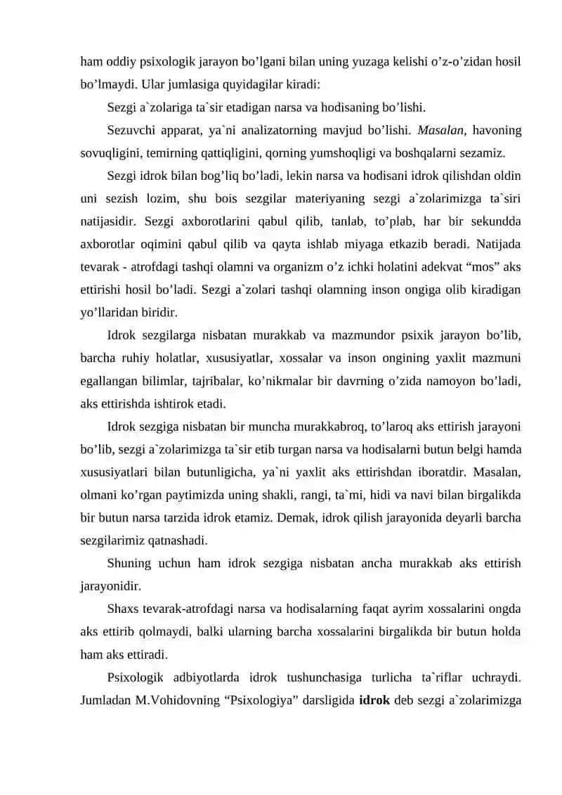 Sеzgi va idrok: umumiy tasavvurlar, yondoshuvlar. 2