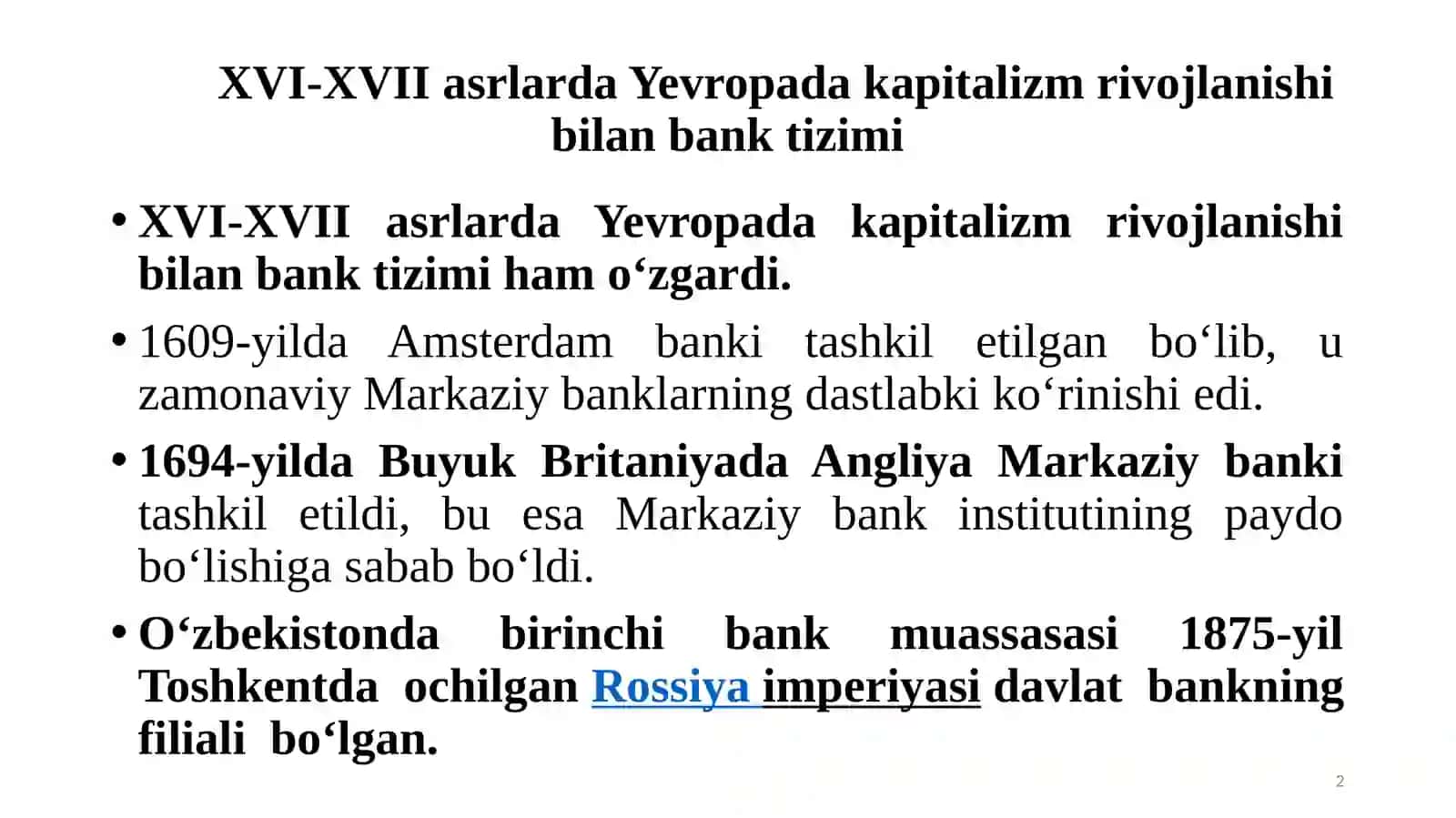 Bank tizimi. Pul-kredit siyosati 2