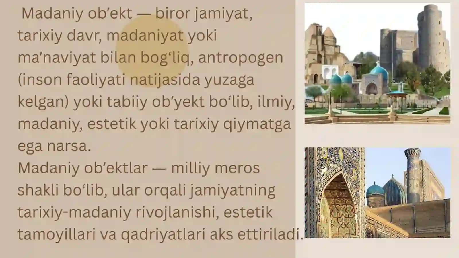 O`zbekistonda madaniy ob`ektlar va ularning tasnifi 2