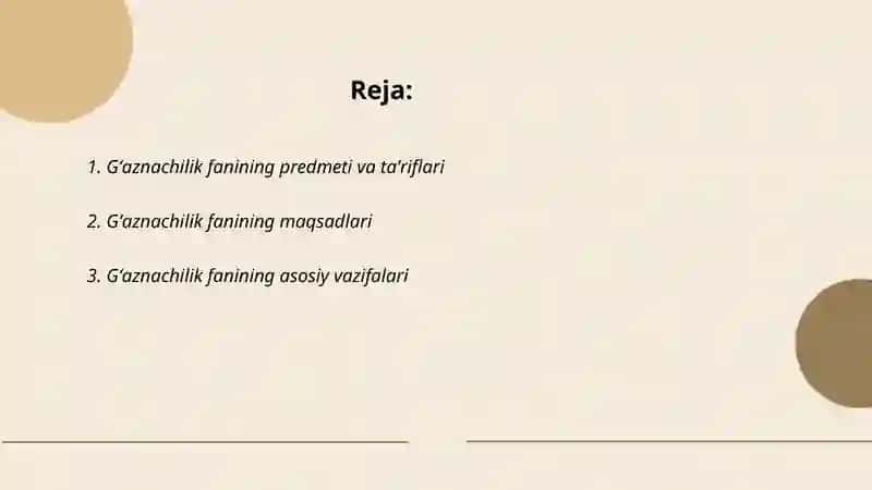 Gʻaznachilik fanining predmeti, maqsadi va vazifalari. 2