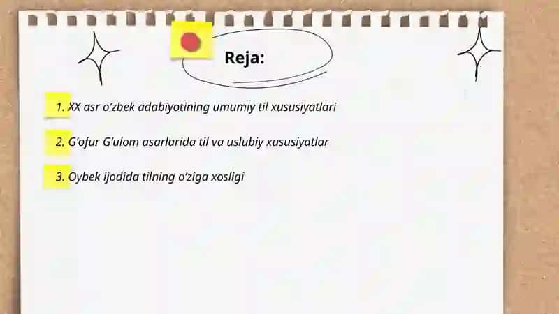XX ASR oʻzbek adabiyotining til xususiyatlari 2