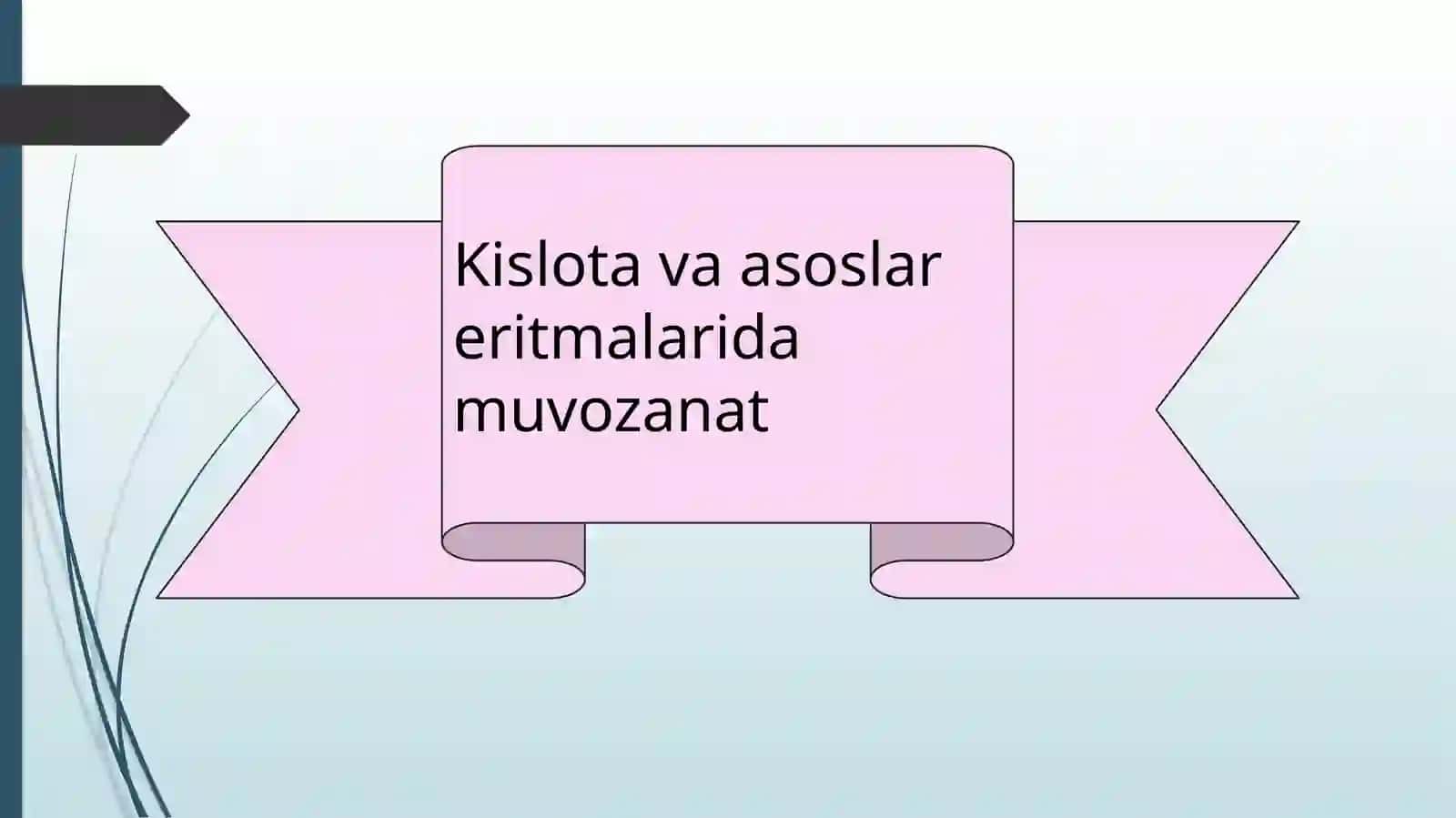 Kimyota’limyo‘nalishi2-kurs (kechki) 124-guruhtalabasiOdinayevaNiginaningAnalitikkimyofanidanKislotavaasoslareritmalaridamuvozanatmavzusidayozgankursishitaqdimoti 2