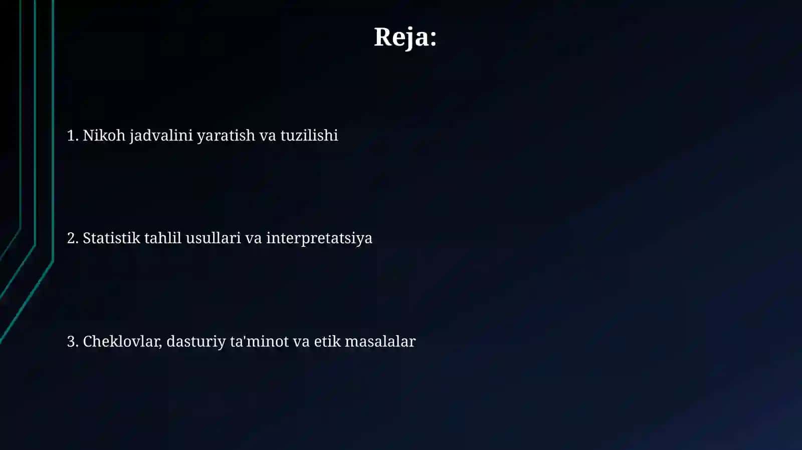 Nikoh jadvalini tuzish va uning tahlili 2