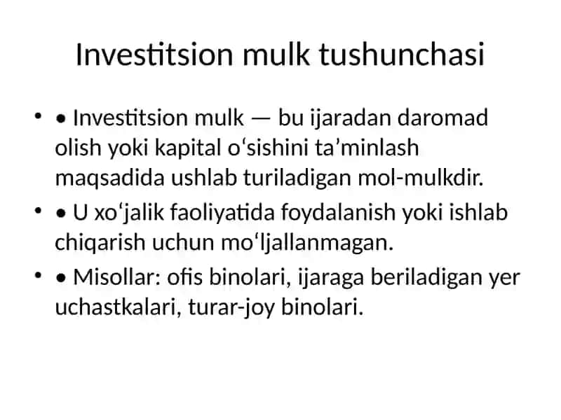 Investitsion mulkni hisobga olish tamoyillari 2