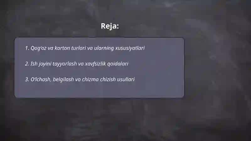 Qogʻoz va karton bilan ishlash darslarining mazmuni 2