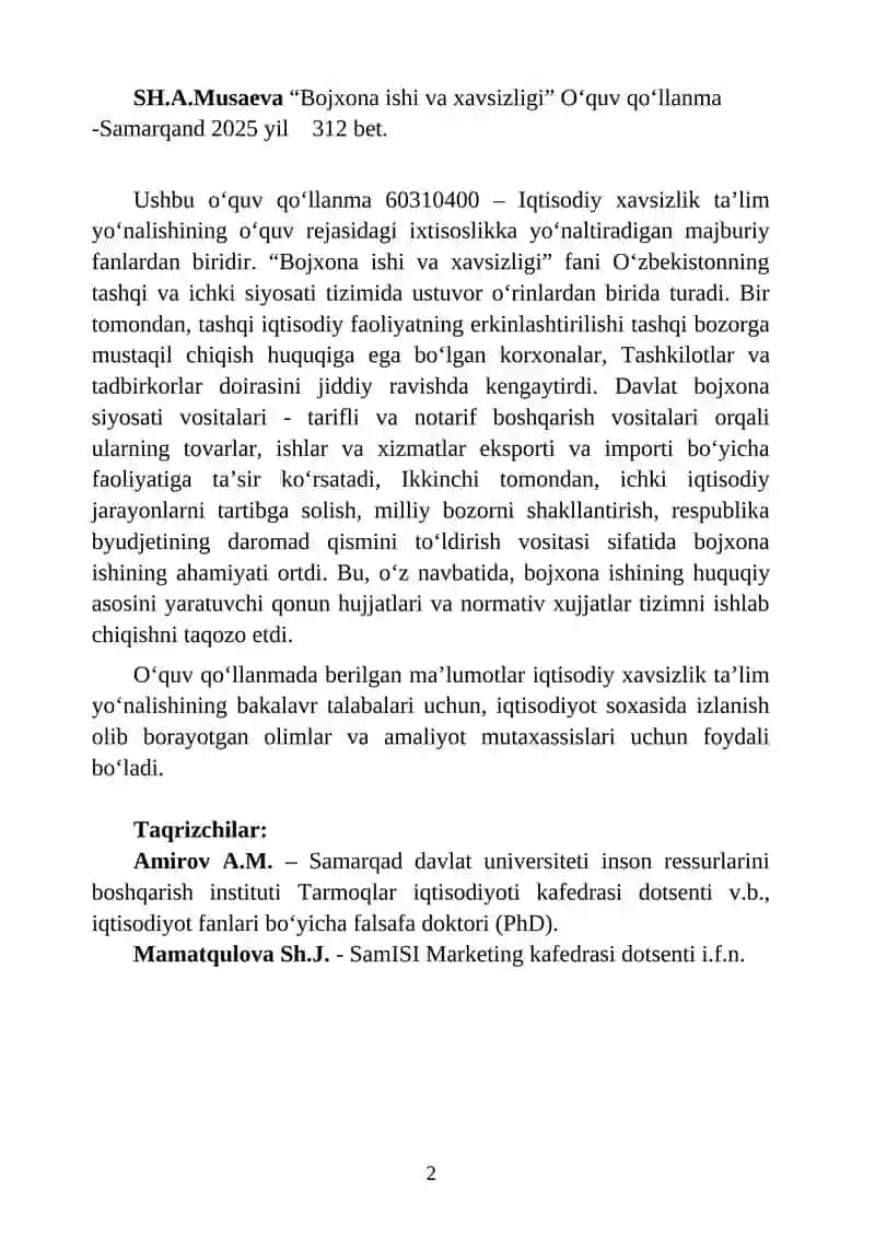 Bоjxоnа ishi vа xаvsizligi 2