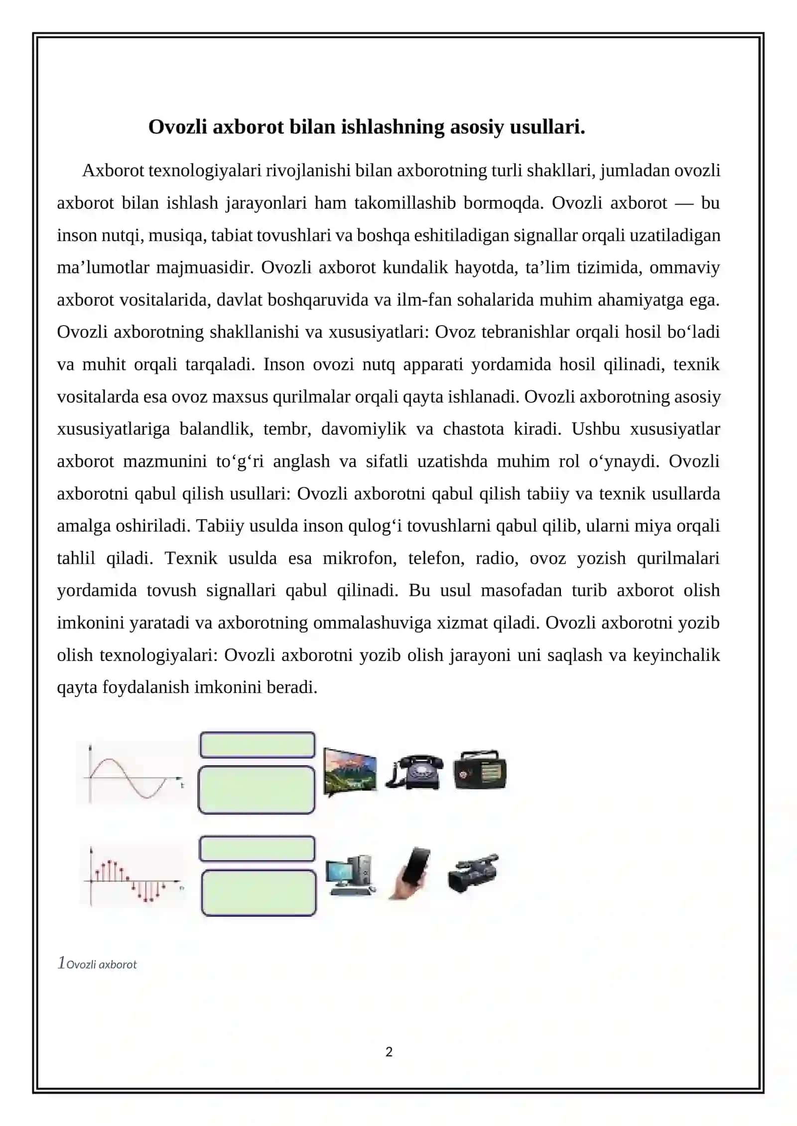 Ovozli axborot bilan ishlashning asosiy usullari 2