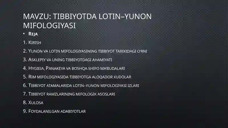Tibbiyotda Lotin–Yunon Mifologiyasi 2