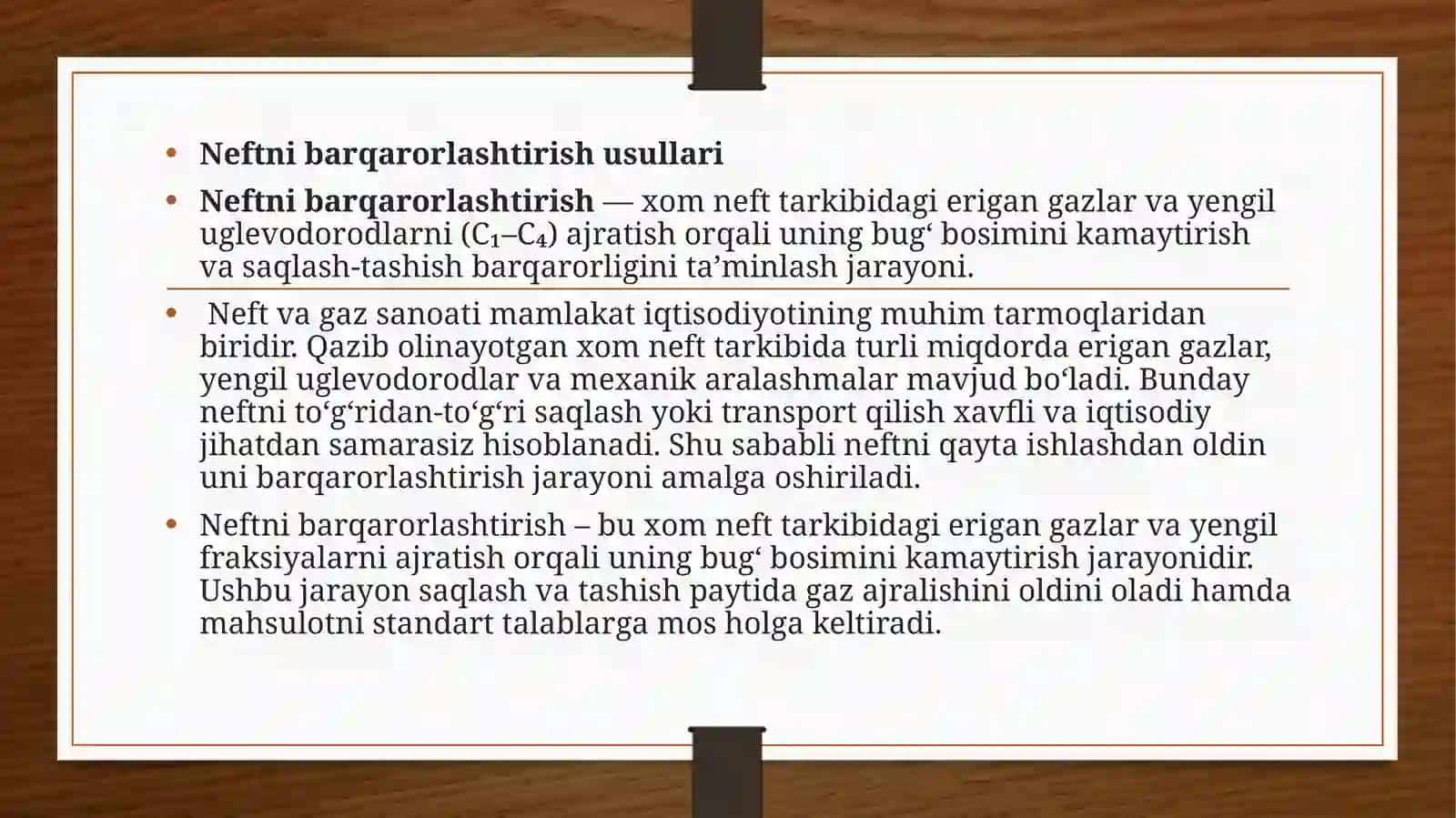 Neftni barqarorlashtirish usullari 2