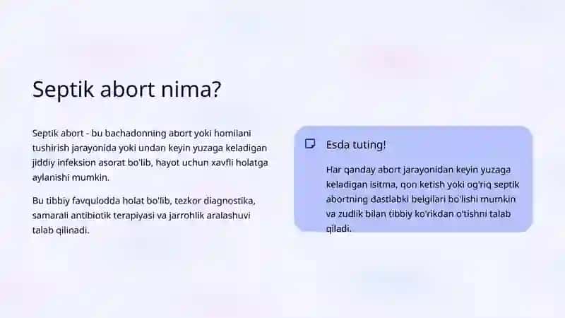 Septik abort: klinik belgilari va davolash taktikasi 2