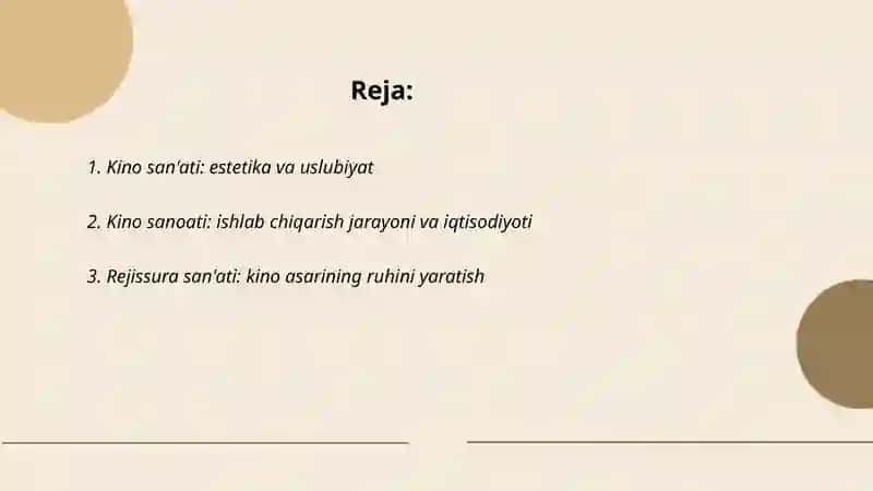 Kino San'ati: Estetika va Uslubiyat Darsi 2