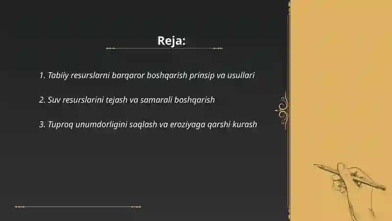 Tabiiy resurslarni boshqarish prinsip va usullari 2