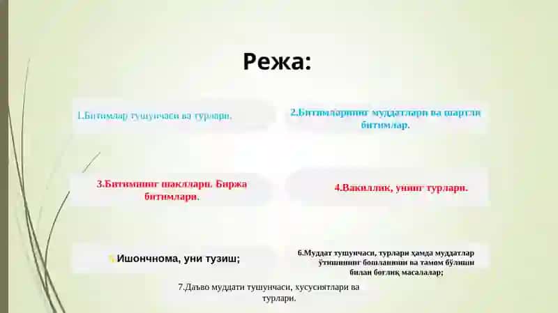 Битимлар.Вакиллик ва ишончнома. Муддатлар ва даъво муддати 2