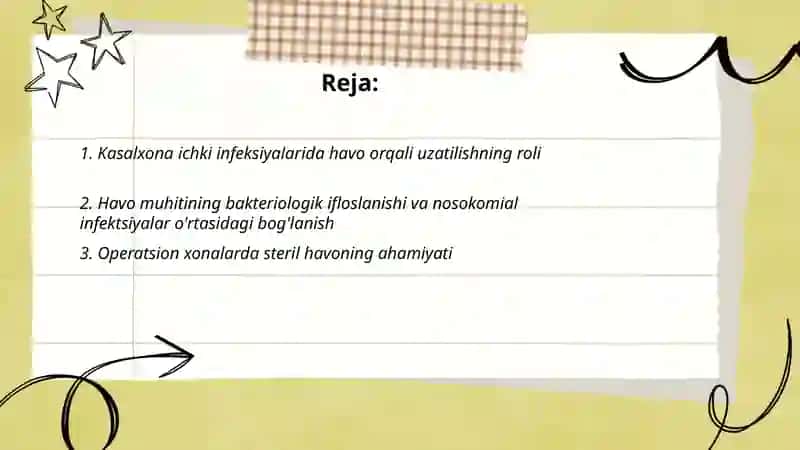 Kasalxona ichki infeksiyalarini kelib chiqishi uchun havo muhitining bakteriologik ifloslanganligining ahamiyati 2