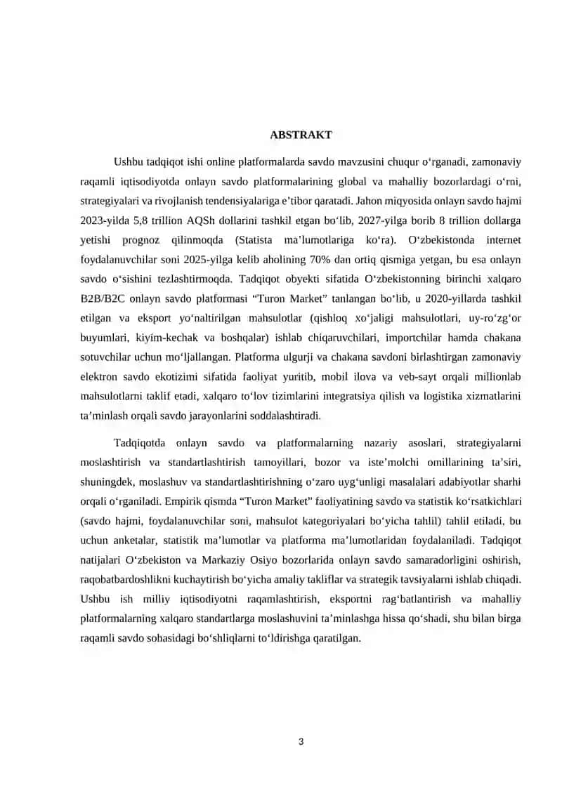 Online platformalarda savdo. TADQIQOT ISHI 2