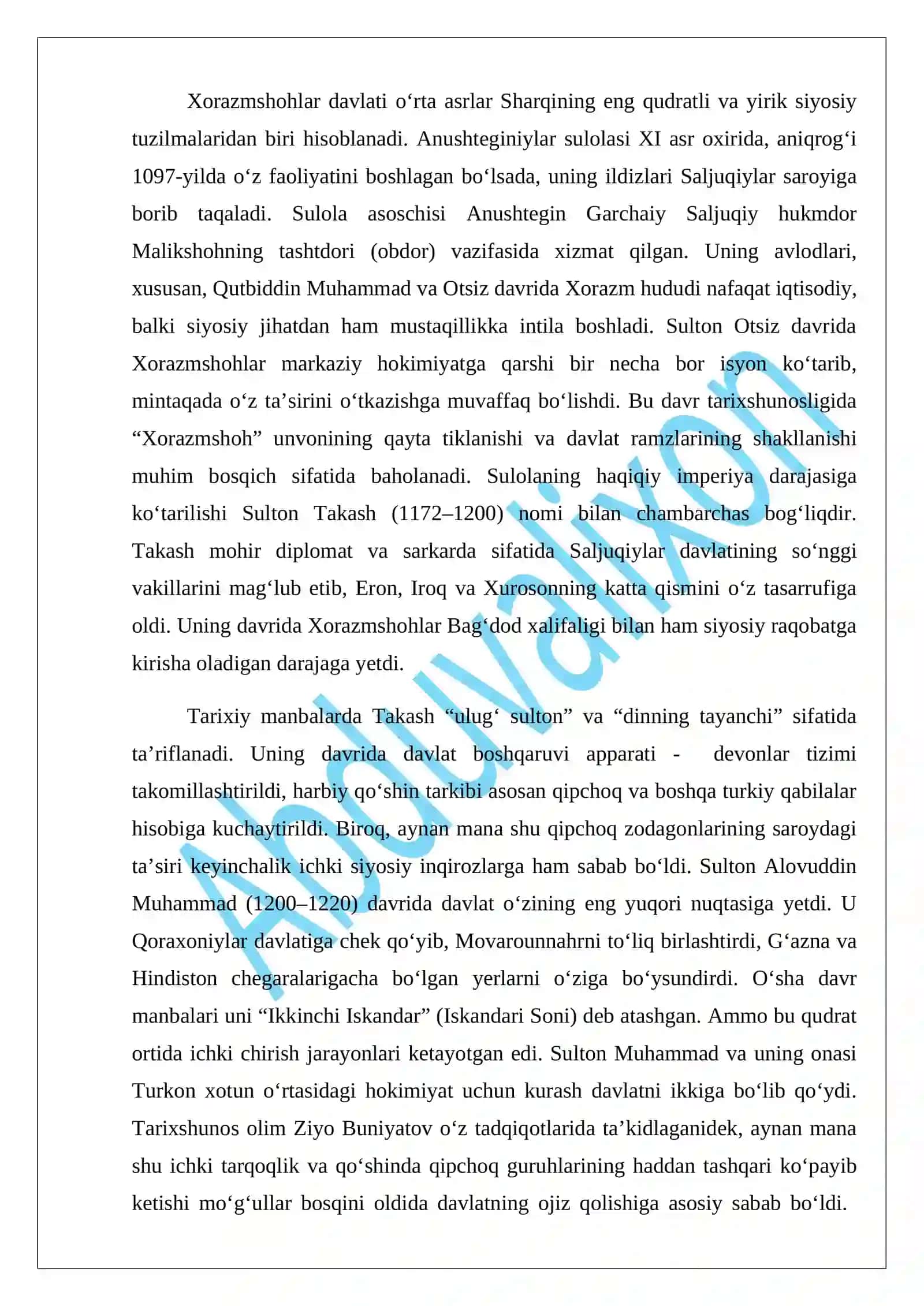 Xorazmshoh – Anushtageniylar sulolasi tarixshunosligi 2