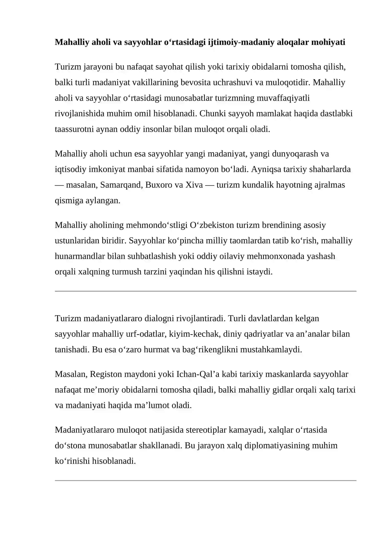 Mahalliy aholi va sayyohlar munosabati 2