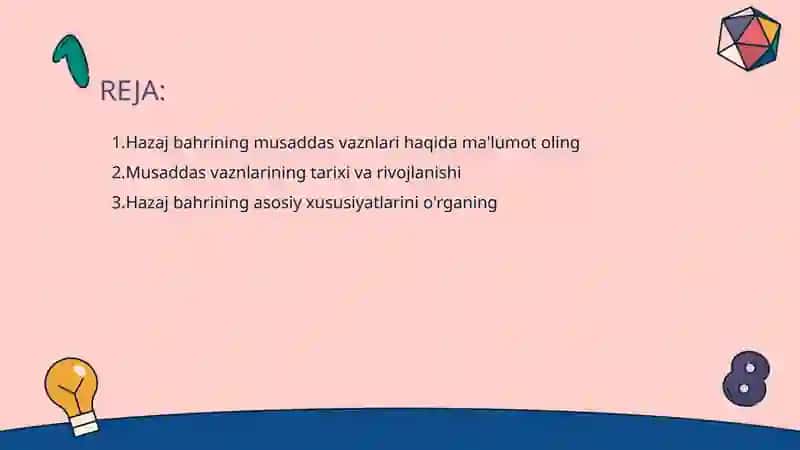 Hazaj bahrining musaddas vaznlari mavzusida 2