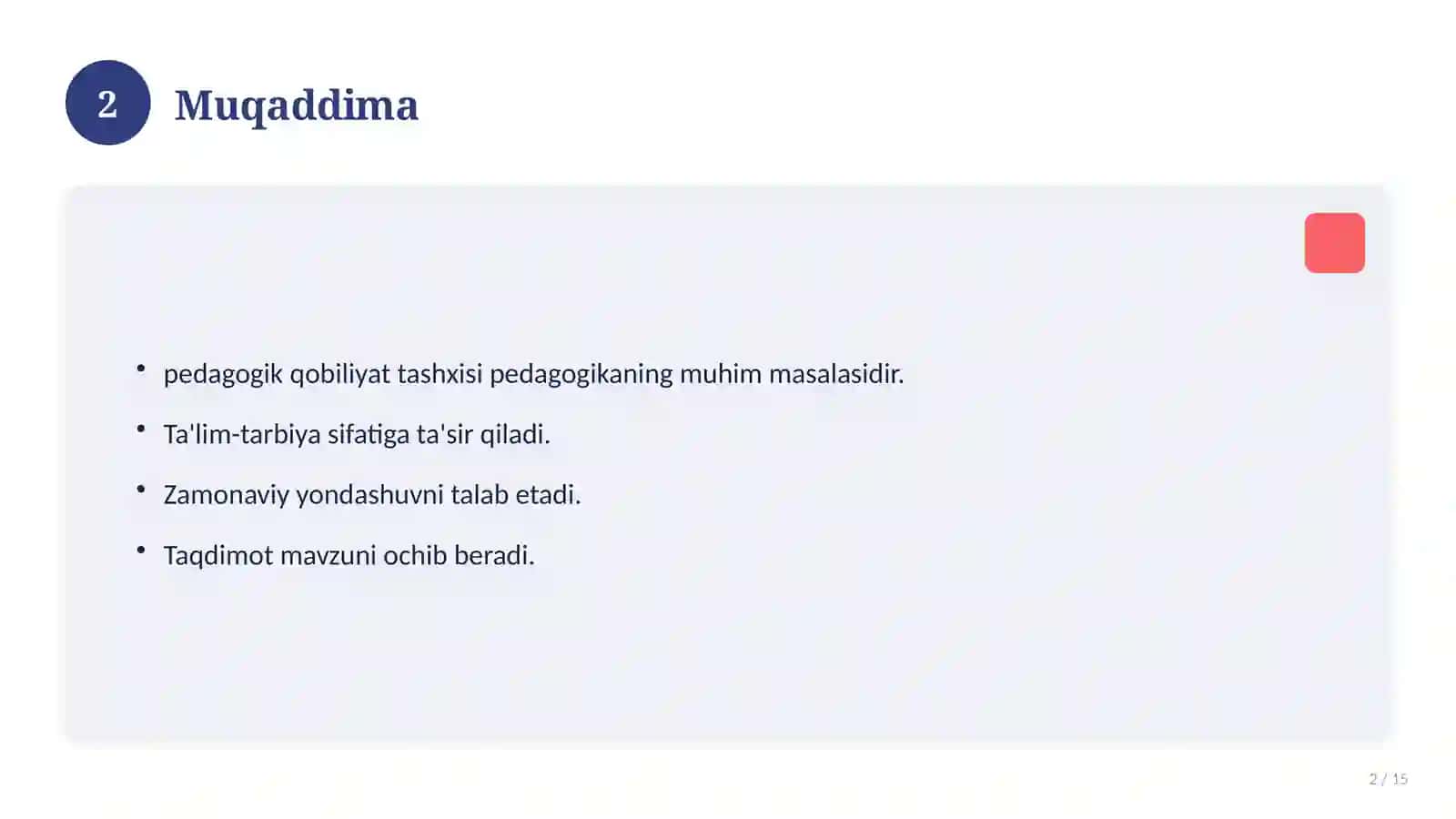 Kollej o'qituvchisi pedagogik qobiliyatlari tashxisi 2