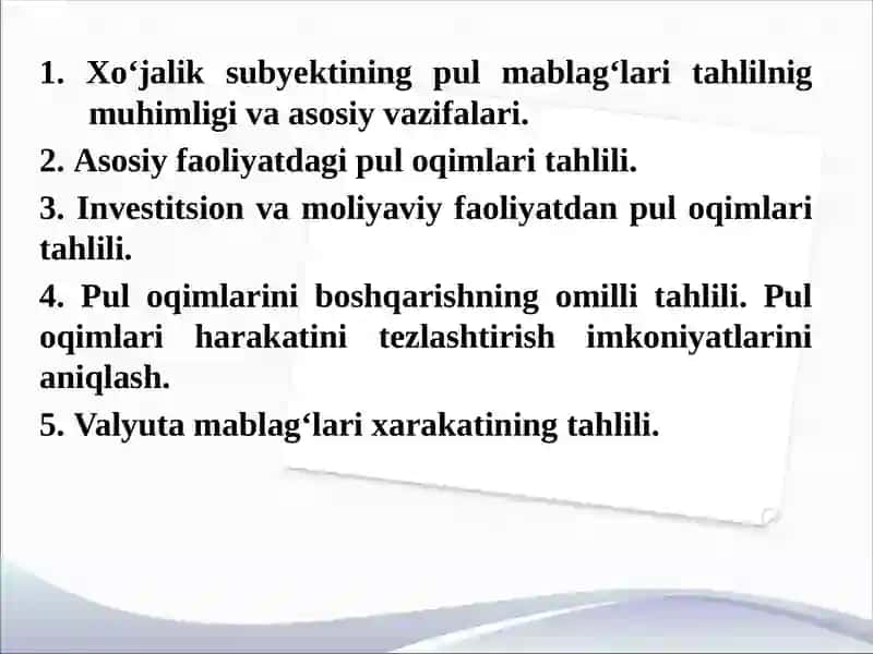 10-mavzu. Pul oqimlari tahlili 2
