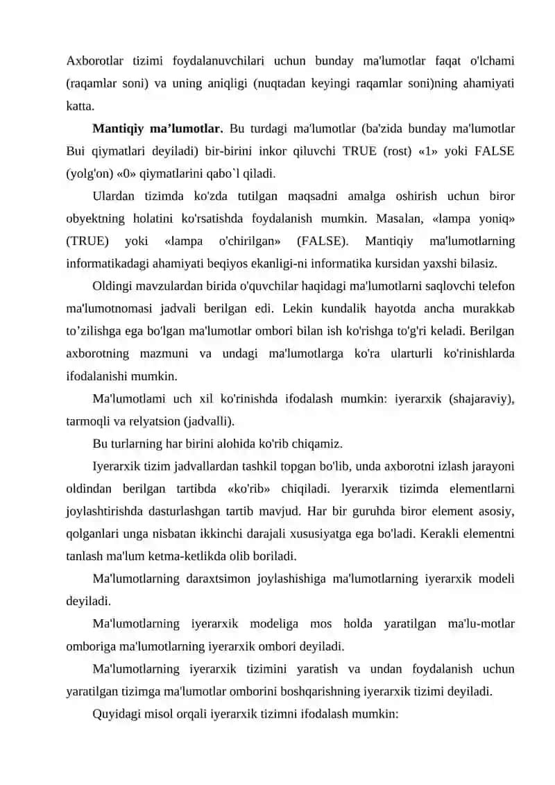Ma'lumotlarning turlari va tuzilishi 2