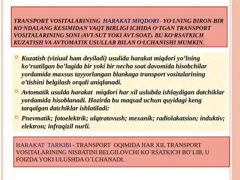 YO’L HARAKATINING ASOSIY TAVSIFLARI 2