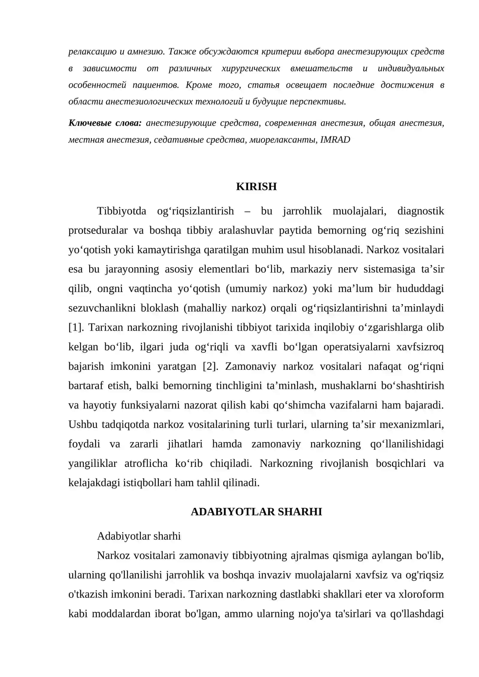 NARKOZ VOSITALARI. ZAMONAVIY NARKOZ 2