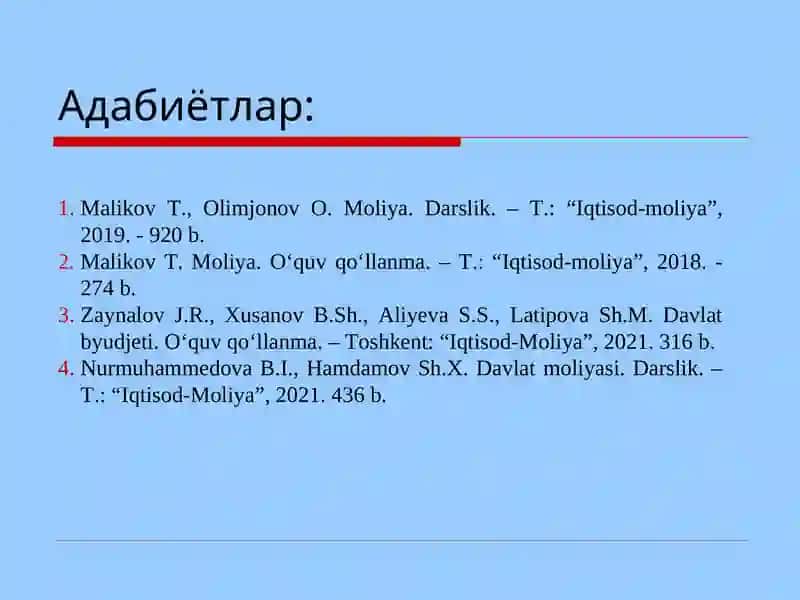 Молия тизимини ташкил этиш 2