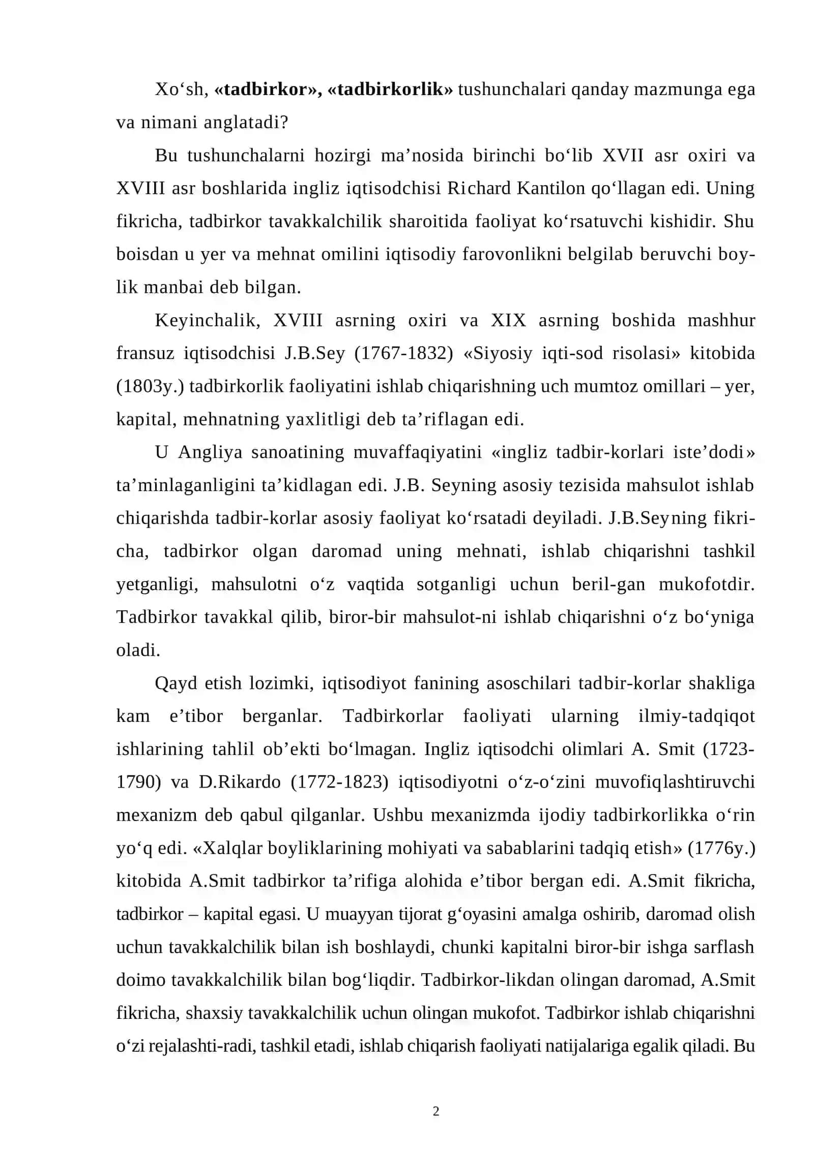 Tadbirkorlikning ijtimoiy-iqtisodiy mohiyati 2