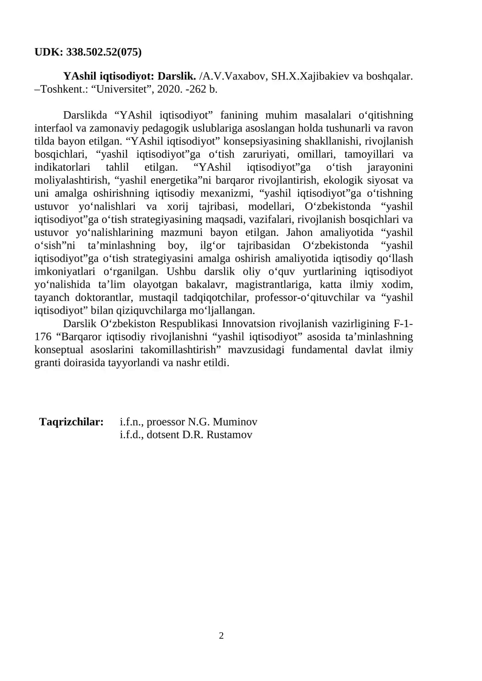 YAshil iqtisodiyot: Darslik 2