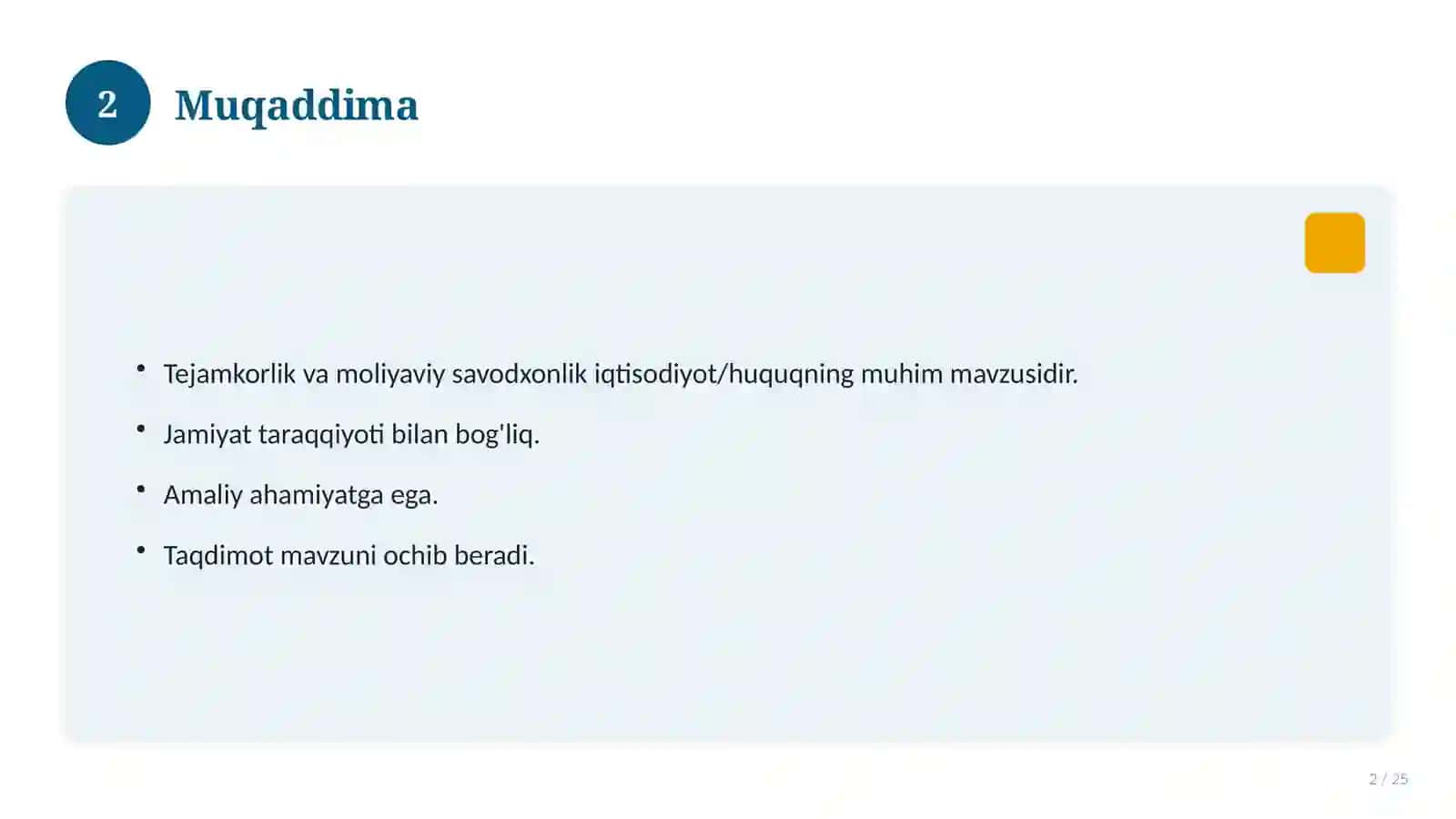 Tejamkorlik va moliyaviy savodxonlik 2