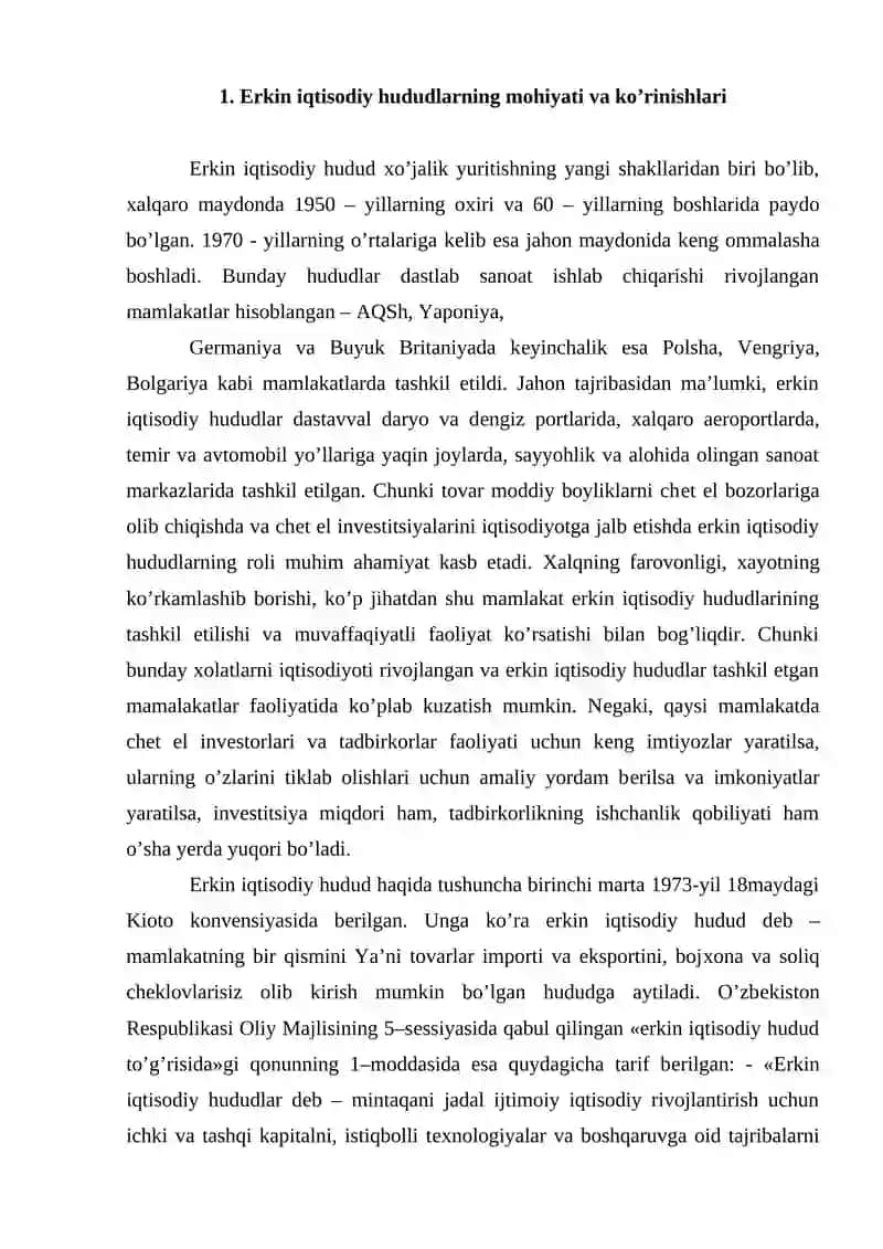 ERKIN IQTISODIY ZONALAR RIVOJLANISH KO’RSATKICHLARINI EKONOMETRIK MODELLASHTIRISH 2