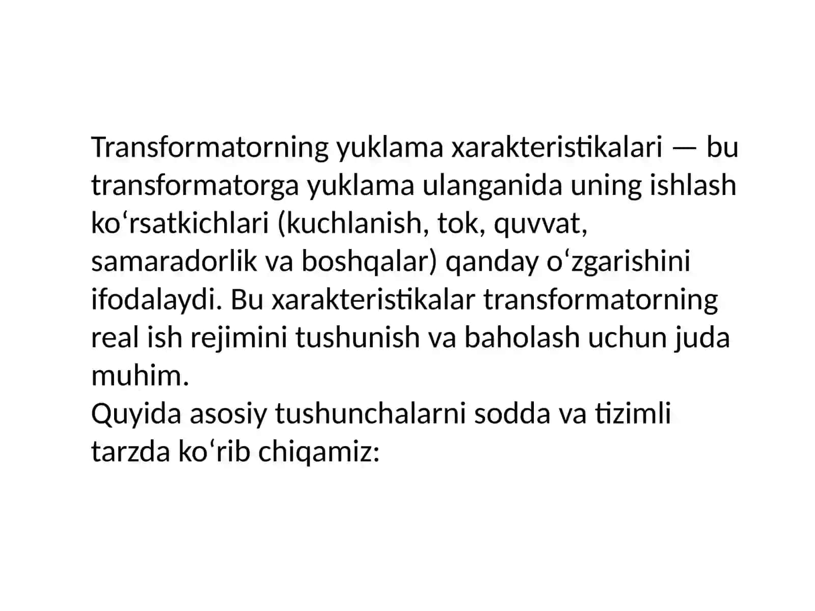 Transformatorning yuklama xarakteristikalari o‘rganish 2