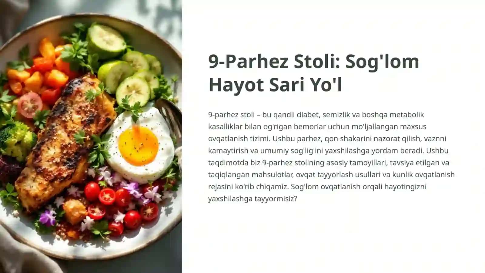 9-Parhez Stoli: Sog'lom Hayot Sari Yo'l 2