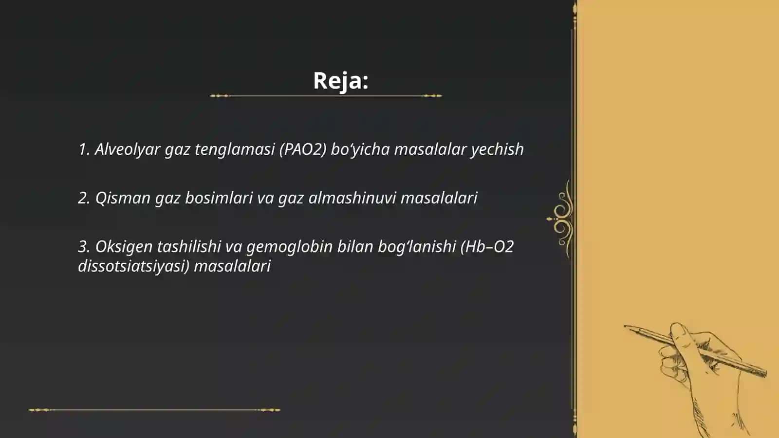 Nafas fiziologiyasi va moddalar almashinuvi boyicha masalalar yechish 2