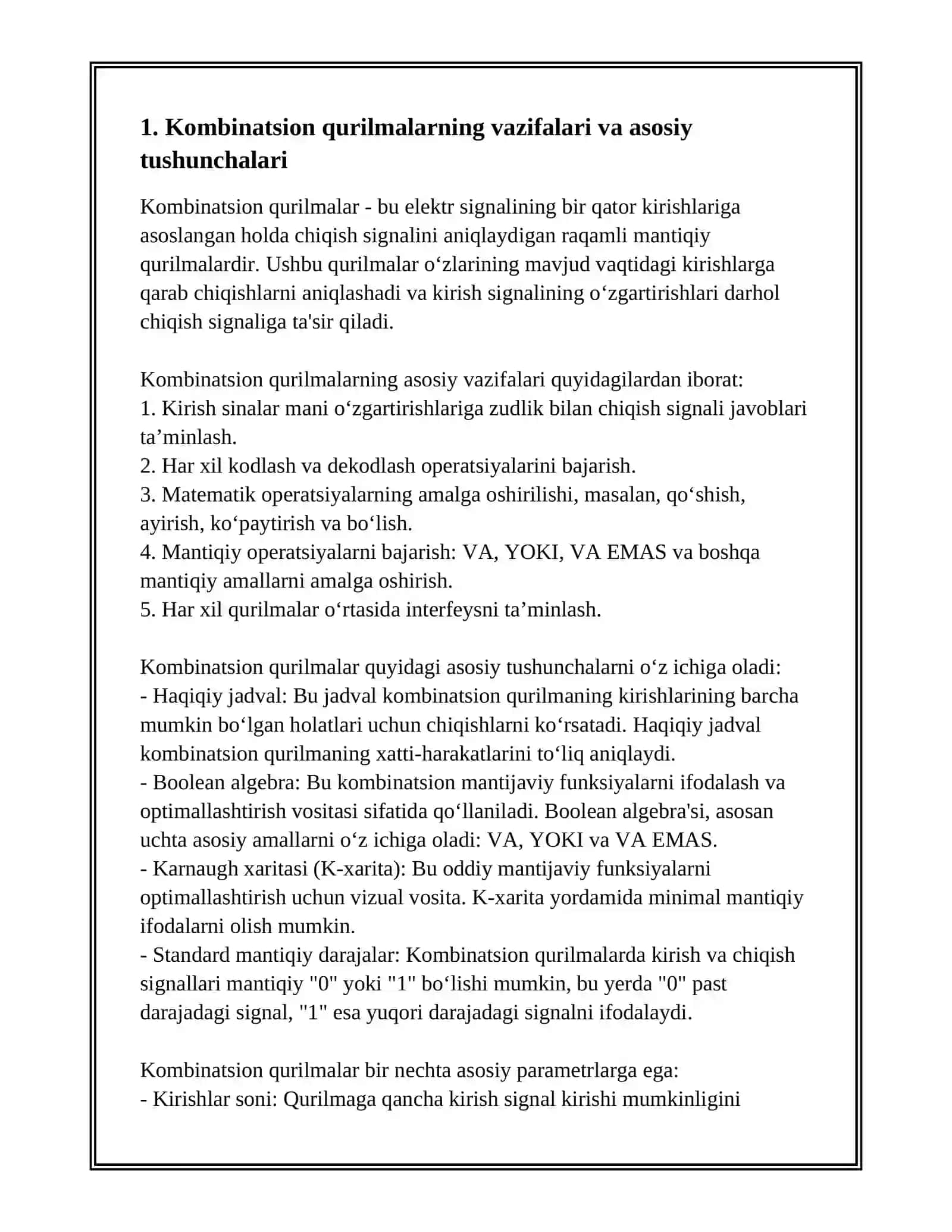 KOMBINATSION QURILMALARNING VAZIFALARI VA PARAMETRLARI 2